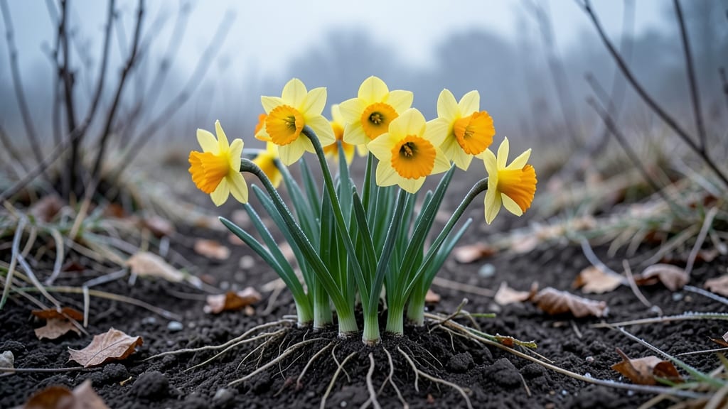 Daffodils Pushing Through Frost