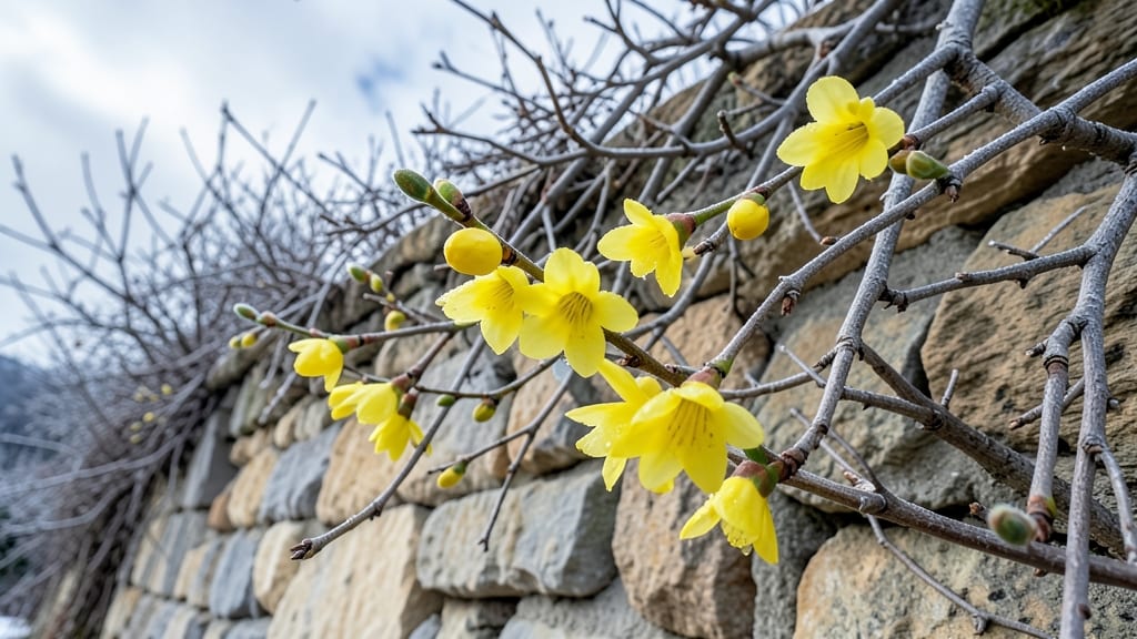 Winter Jasmine Jasminum nudiflorum: Bright Yellow Stems with Fragrant Blooms