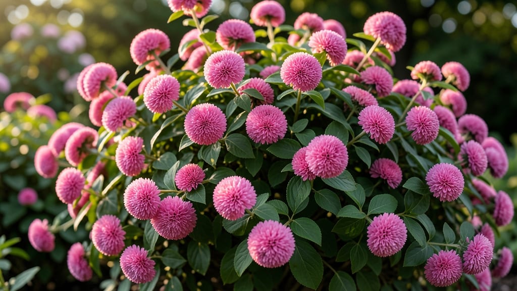Spirea with Pink Pom-Pom Flowers