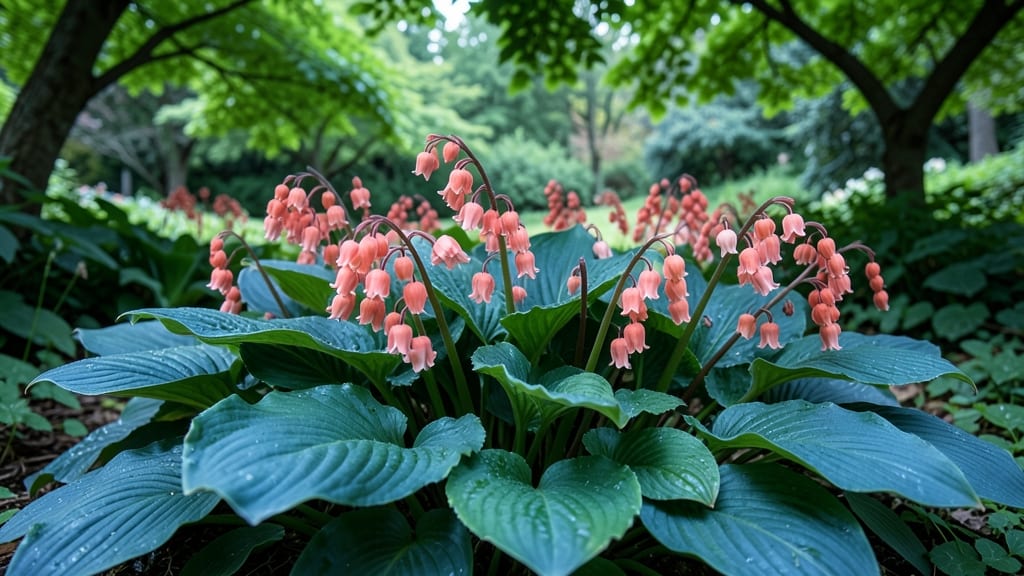 Hosta 'Blue Angel' with 'Royal Standard' Coral Bells