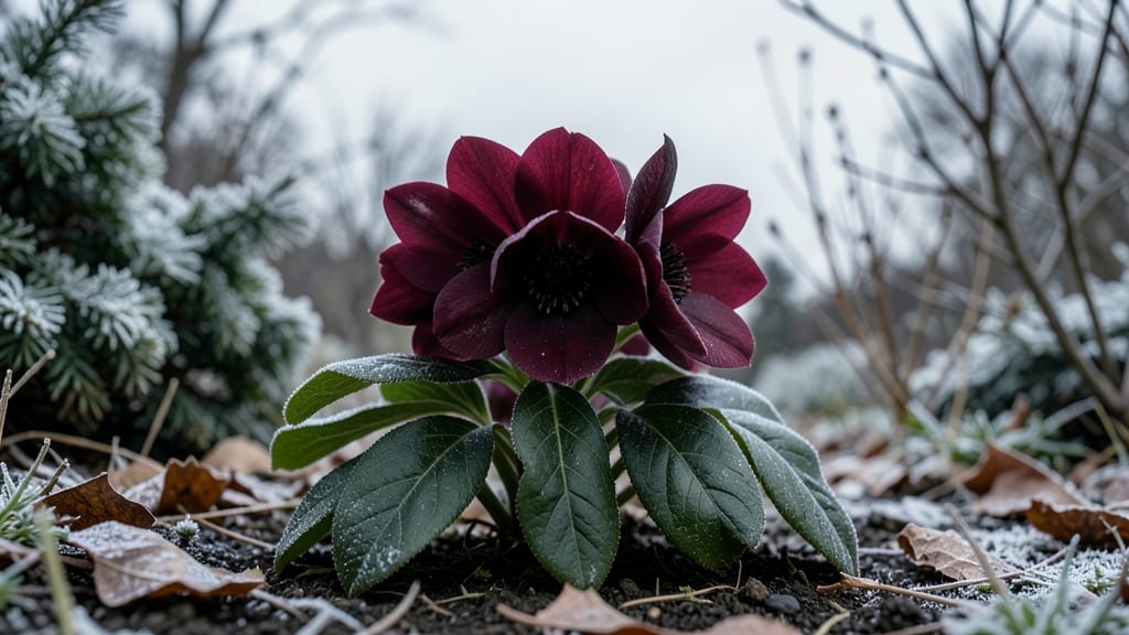 Lenten Rose Deep Maroon Blooms