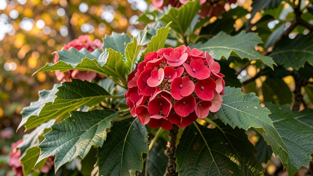 Oakleaf Hydrangea with Ruby Red Blooms