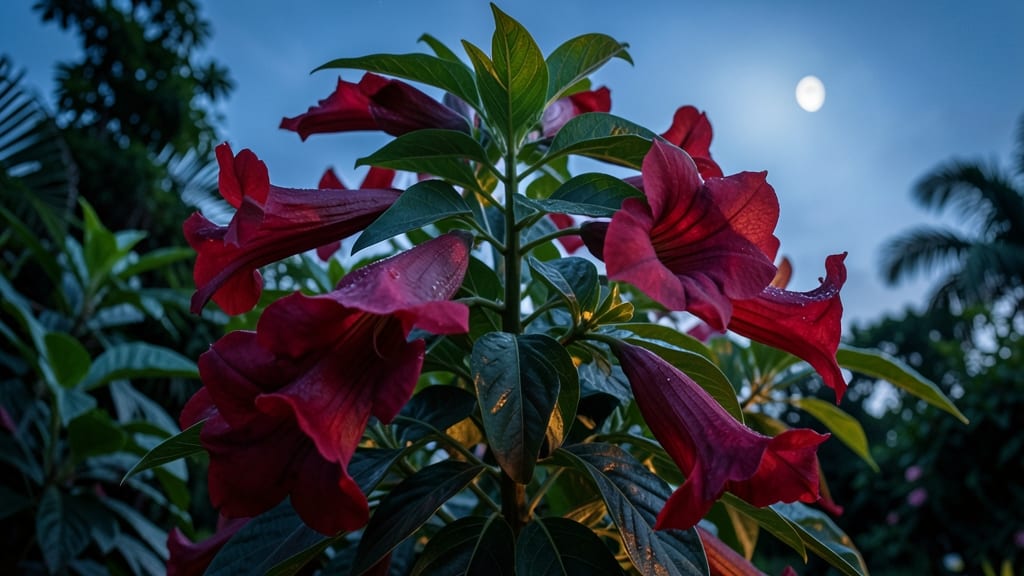 Angel's Trumpet with Striking Red Flowers