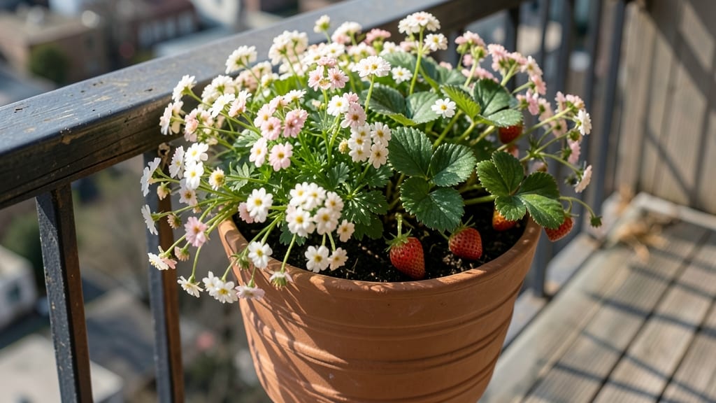 Container Garden: Strawberries and Sweet Alyssum