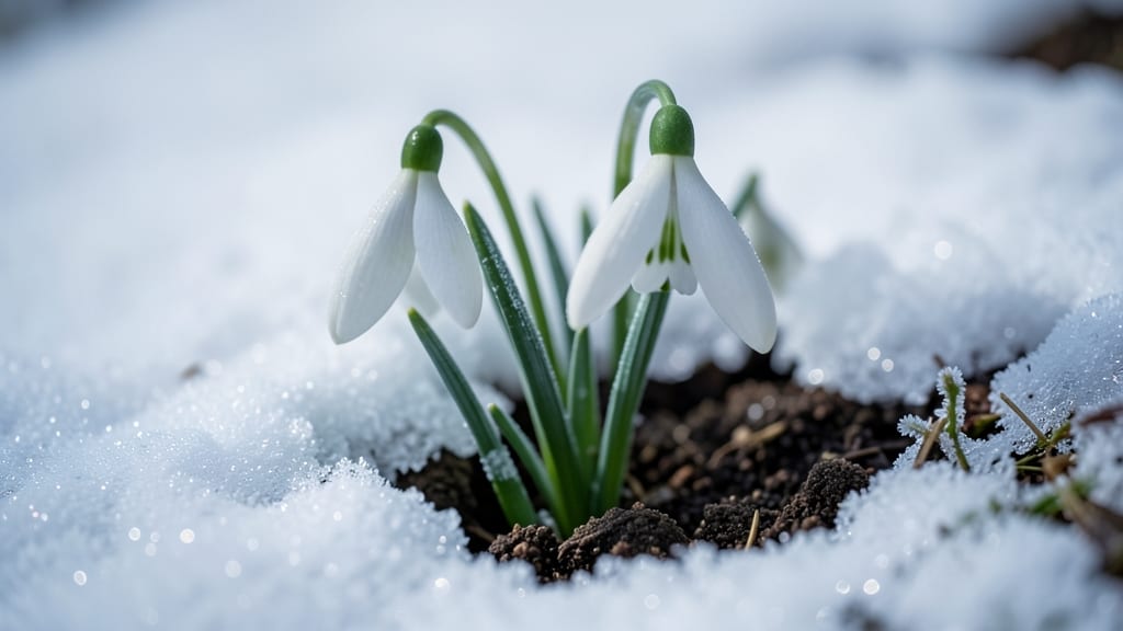 Snowdrops Thriving in Early Winter