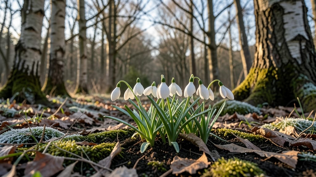 Snowdrops in Shaded Garden Beds