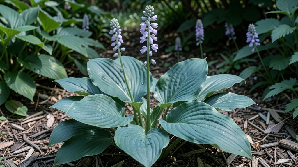 Hosta 'Blue Angel' With Lavender Bloom Spikes