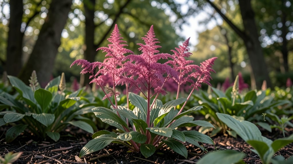 Astilbe 'Fanal' with Feathery Pink Plumes