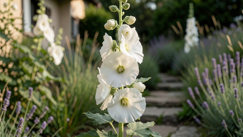 White Hollyhock for Cottage Charm